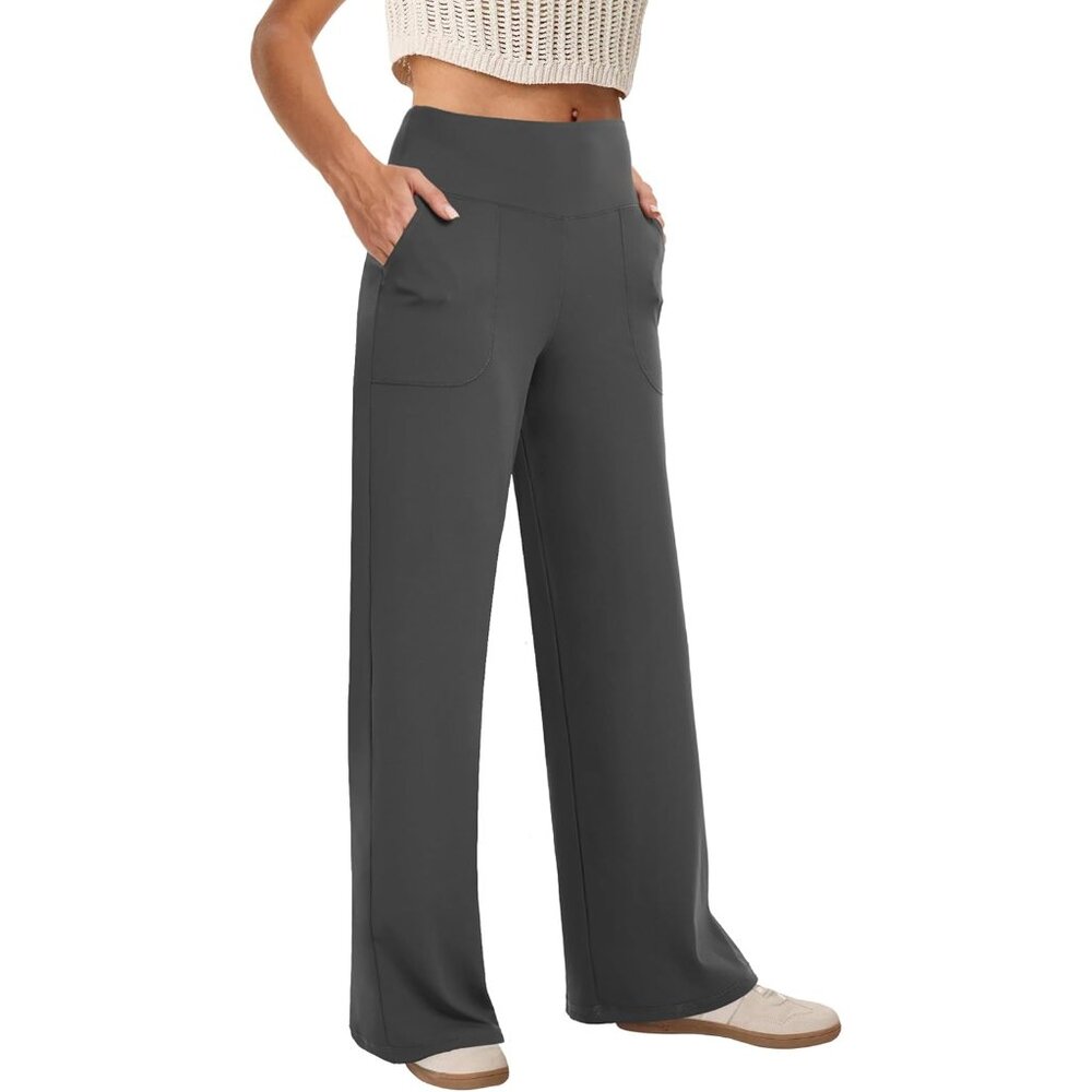 Wide Leg Pants Woman High Waist Yoga Pants with Pockets Loose Stretch Dress Work